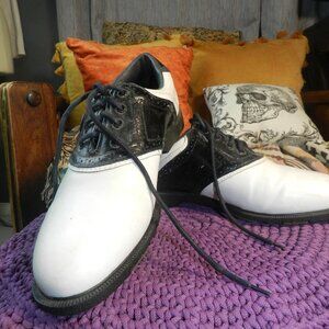 Ashworth Footwear Womens Black And White Faux Leather Golfing Shoes Size 6 1/2